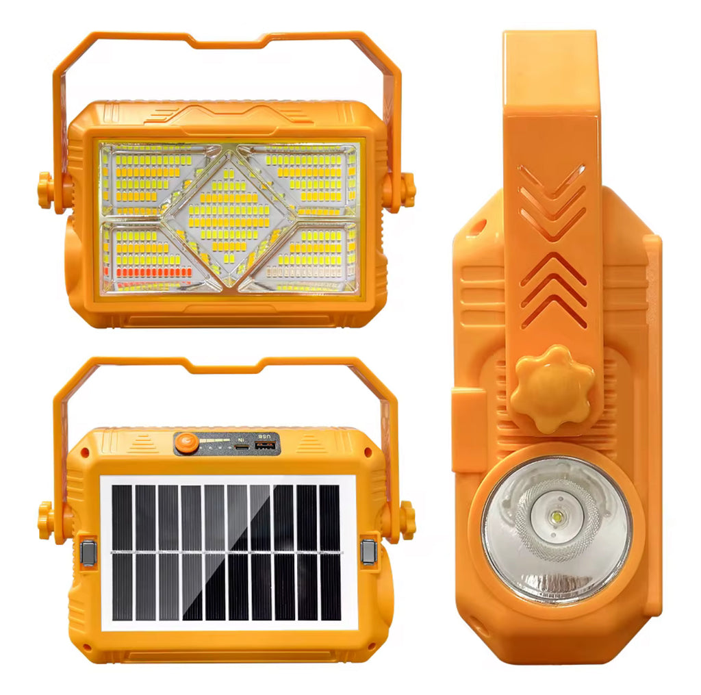 Foco Solar LED + batería portátil Multifuncional – Uso Interior y Exterior