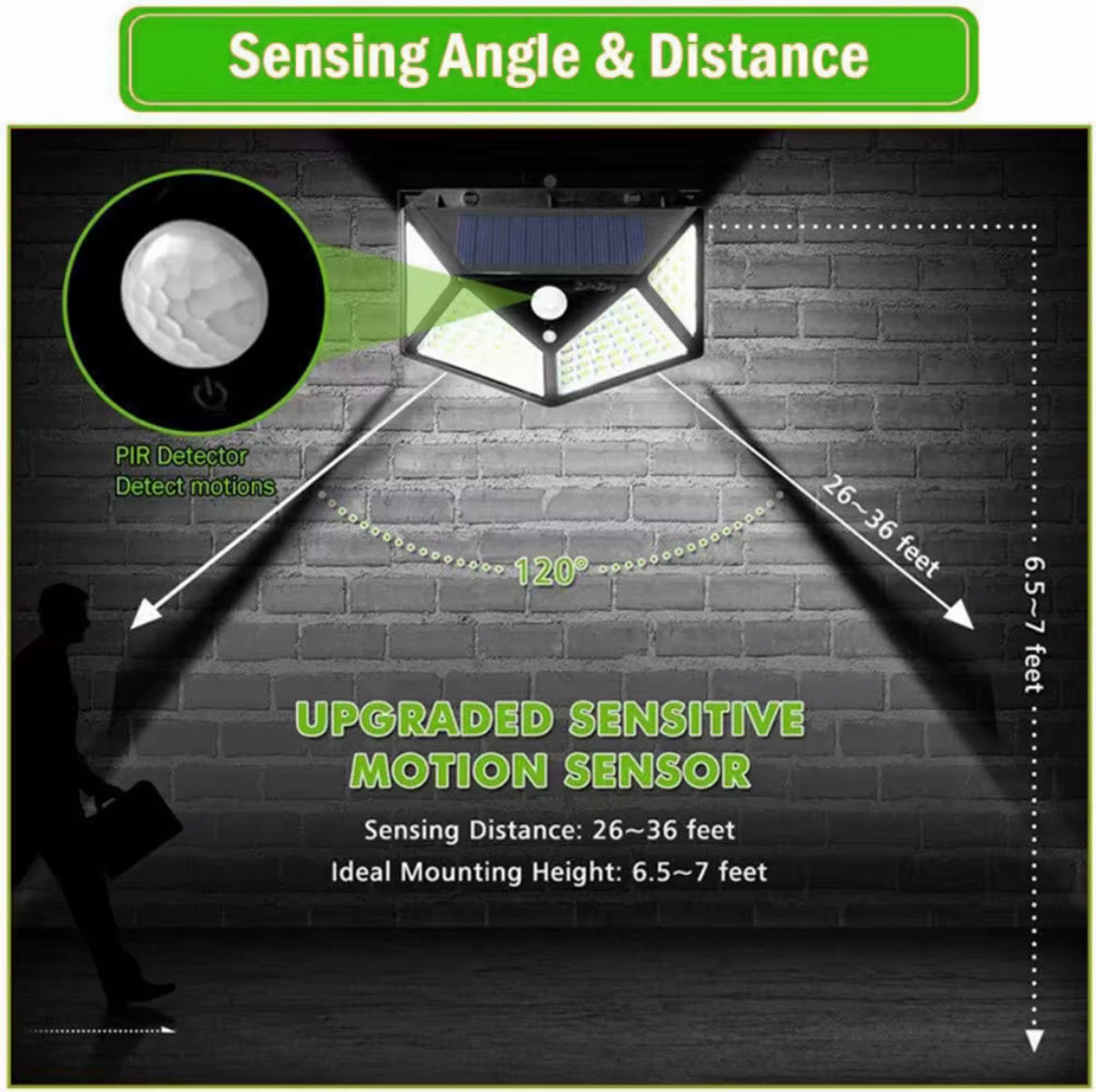 Lámpara Solar de Pared con Sensor de Movimiento – 1,800 lumens, LED Súper Brillante