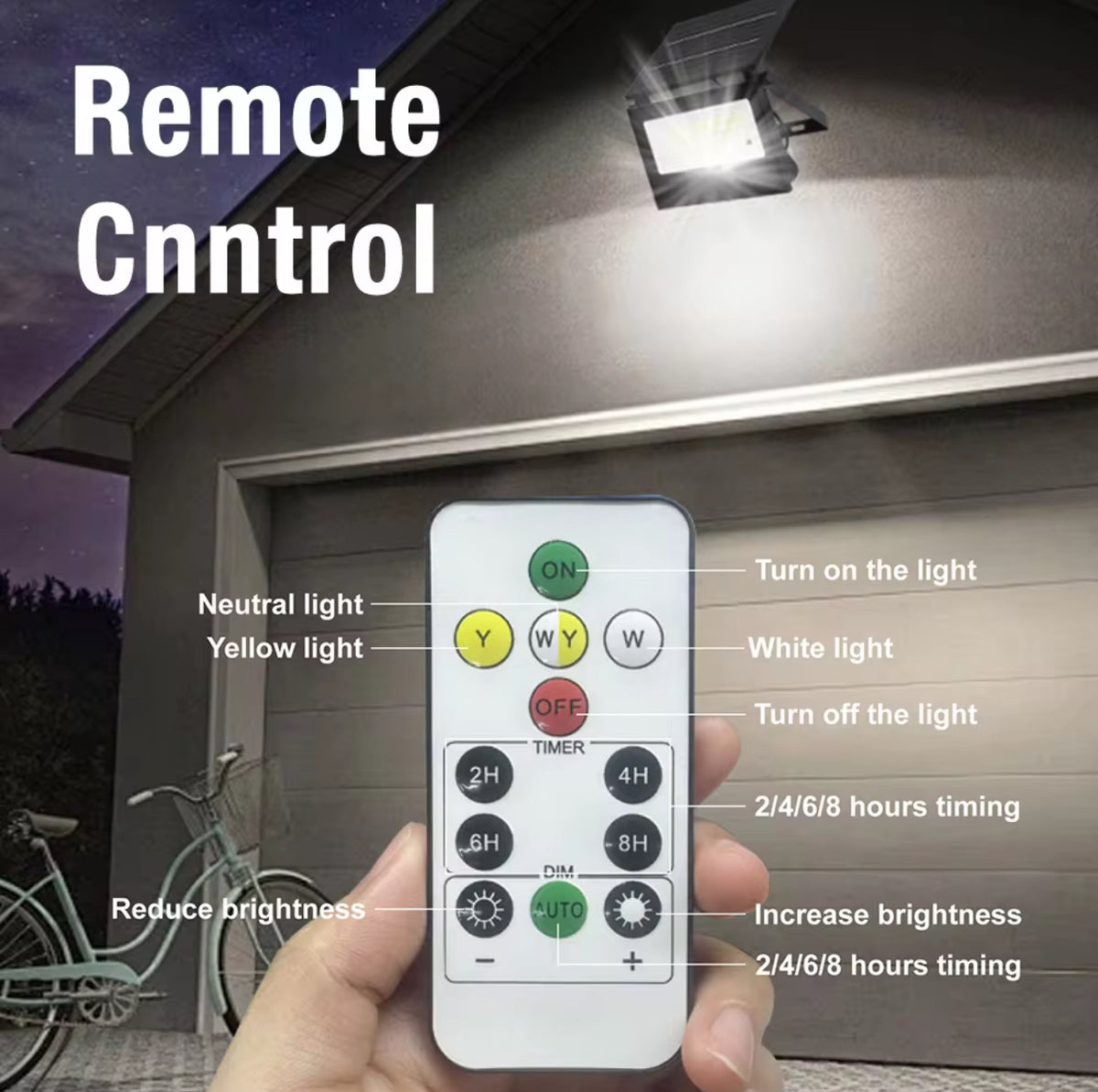 Lámpara Solar de Pared 30W – 3 Colores, Sensor + Control Remoto