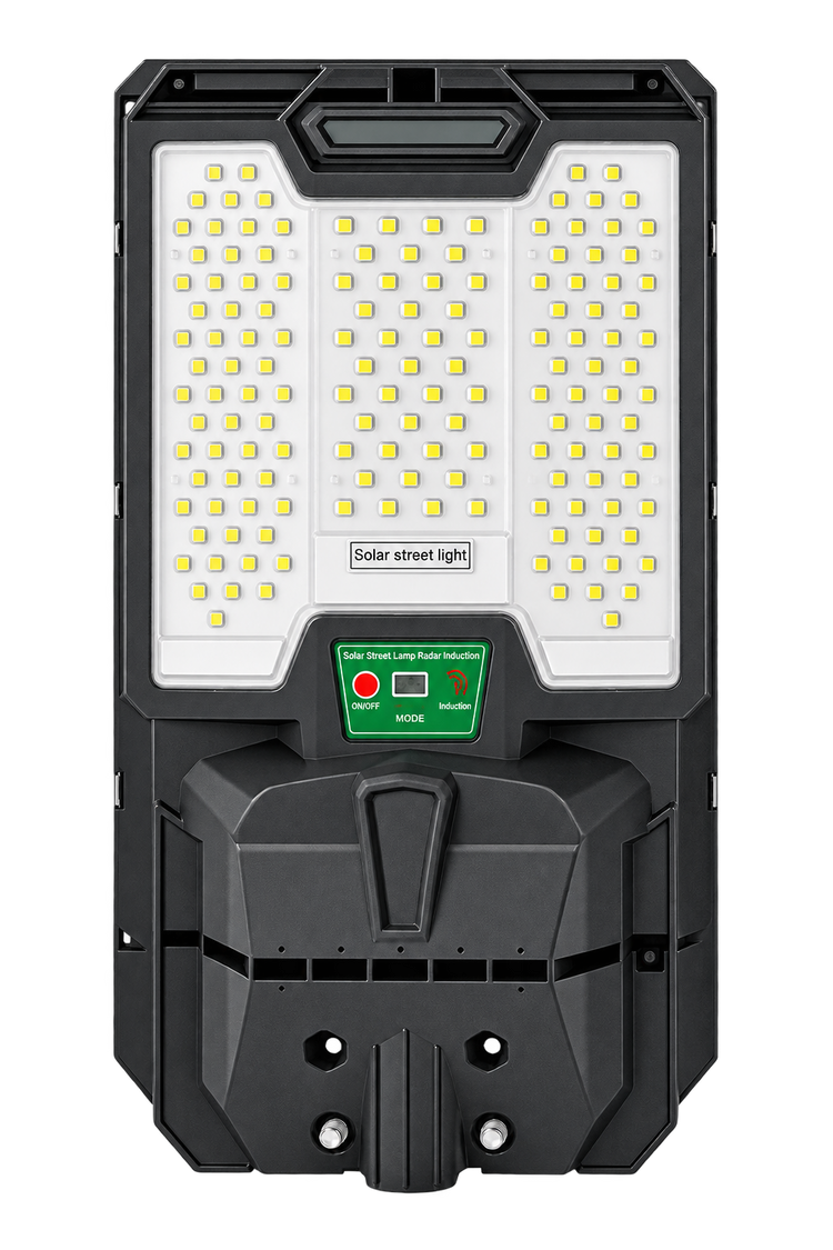 Lámpara solar LED de calle negra con panel de control verde